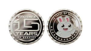 Custom Coloured Coins in Silver_Soft Enamel Details_Wave Cut Coin Edges_Company Anniversary Coins