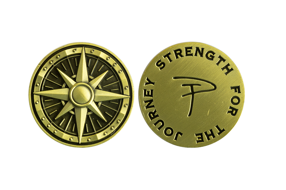 Custom Compass Coins. Antique Bronze Coins in Antique Finish.