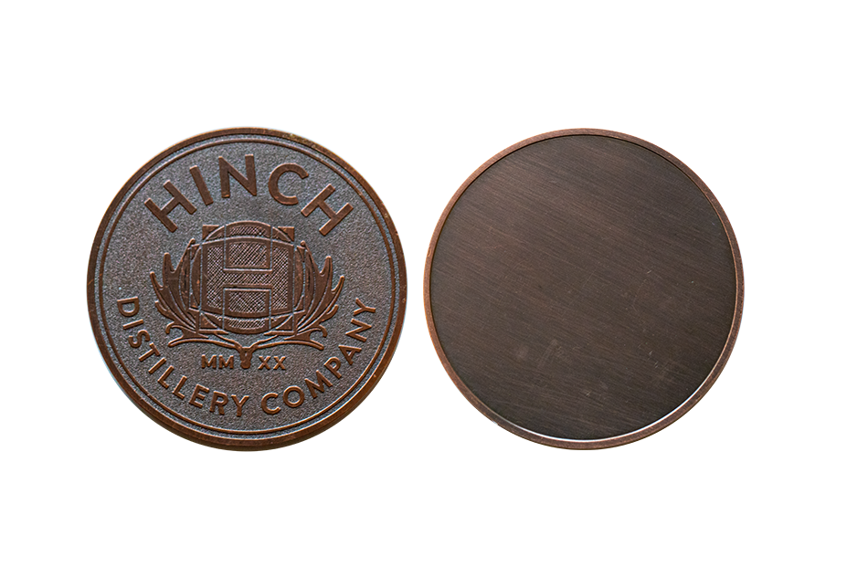 Antique Copper Coins Customised for Distillery Products. Branded Coins. Antique Finish.