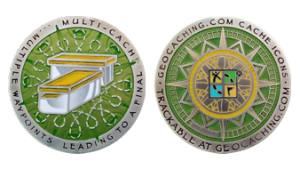 Custom geocoins: Easy-to-read hints through high-quality embossing.