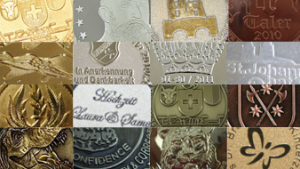 Embossing options for custom geocoins.