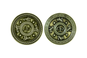 Embossing the same design in different metals: A custom coin maker online can manufacture variations of your tokens. Brass and Silver Yes-No Coin