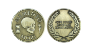 Custom Brass Coins in Antique Finish. Memento Mori Coins with iconic design and individual inscription.