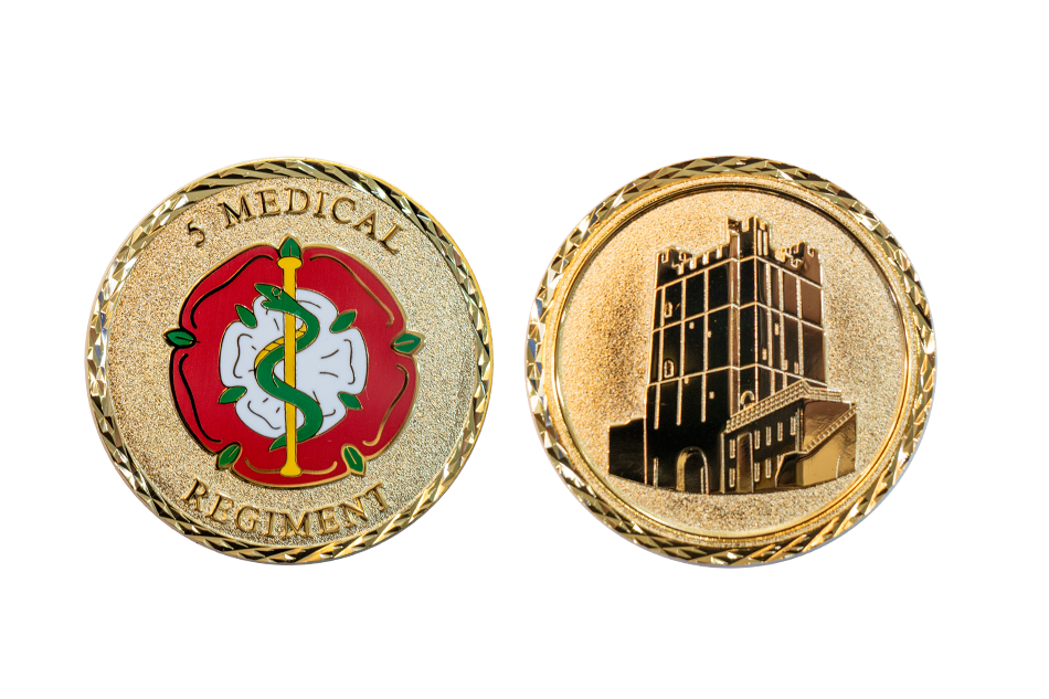 Custom Bronze Coins with Brass Plating. Employee Recognition Coins. Sandblasted Hard Enamel. Medical Regiment Coins