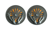 Custom Black Nickel Coins in Polished Finish with Orange Soft Enamel Color and a Diamond