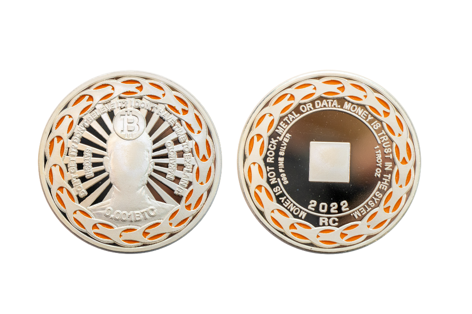Custom-minted Coins from Fine Silver Coins in Polished Plate with Soft Enamel. Physical Crypto Coins