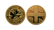 Custom Gold Coins Polished Plate. London Coins. Design your own metal coins, bespoke coins. 