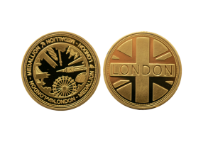 Design your own metal coins. Custom Gold Coins in Polished Plate. London Coins, Bespoke Coins
