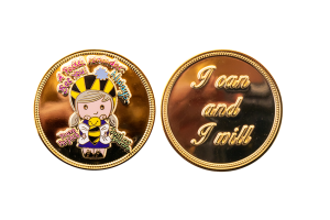 Golden Coin as a Personalised Gift with Soft Enamel Colour Details and Motivational Message