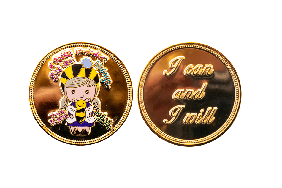 Custom Gold Coins. Embossed Single Custom Coin. Polished Plate Soft Enamel 