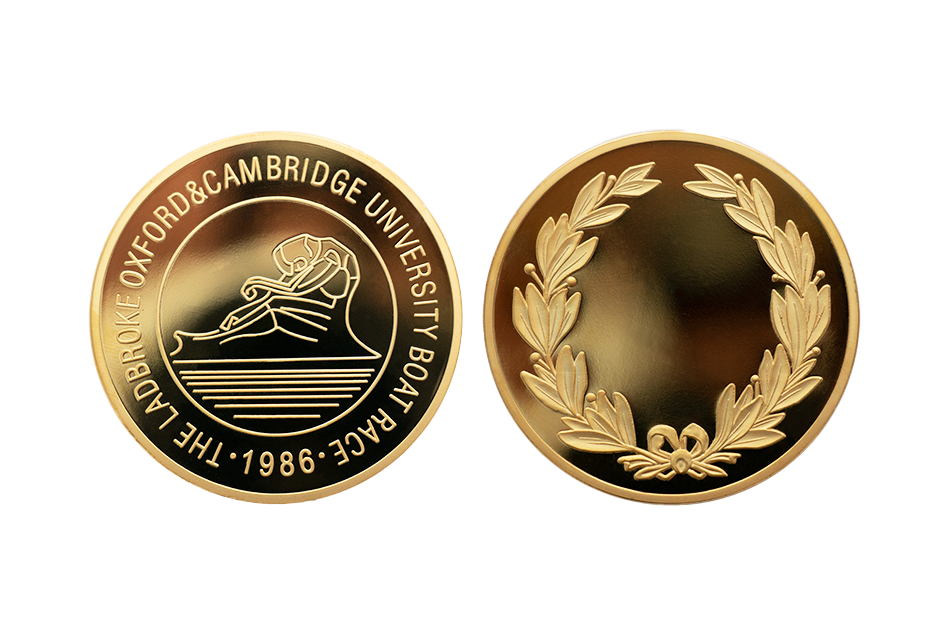 Custom Bronze Coins with 24K Gold Plating. Polished Plate FInish. Cambridge University Coins.