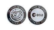 Custom Silver Coin in Polished Plate Finish. Custom-made European Space Agency Coin with Logo.