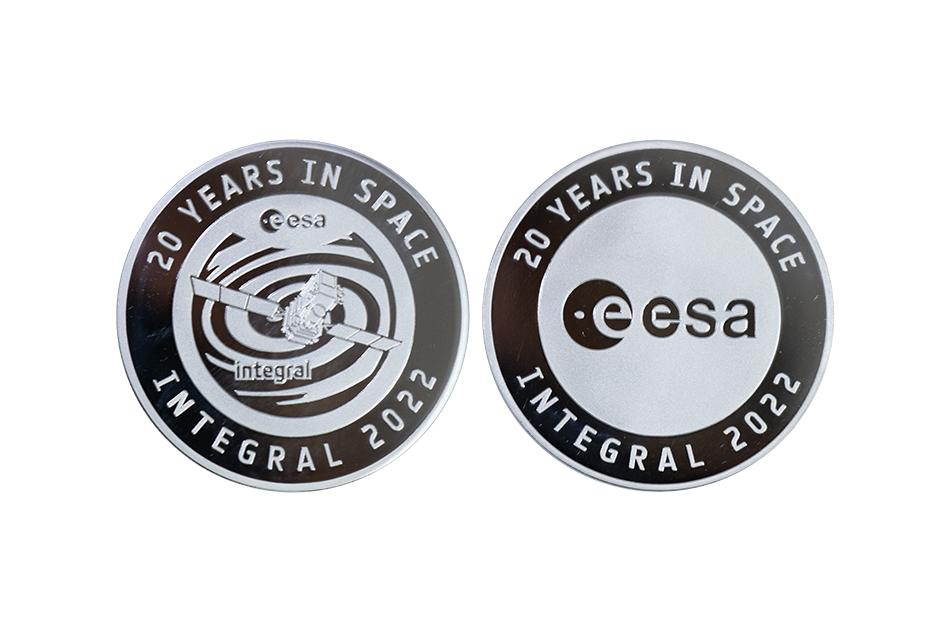 Custom Silver Coin in Polished Plate Finish. Custom-made European Space Agency Coin with Logo.