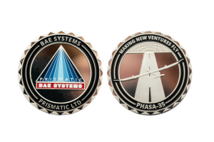Custom Company Coins in Silver with Soft Enamel Colour, Polished Plate finish and wavy boarder coin design