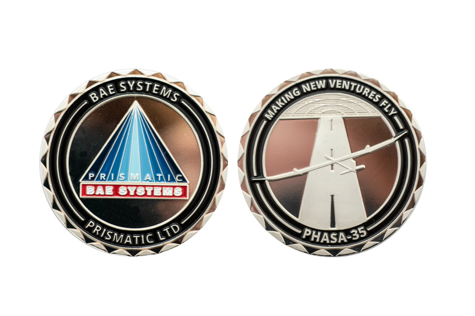 Custom Company Coins in Silver with Soft Enamel Colour, Polished Plate finish and wavy boarder coin design