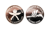 Custom Silver Coins in Polished Plate made for Horn Bill School