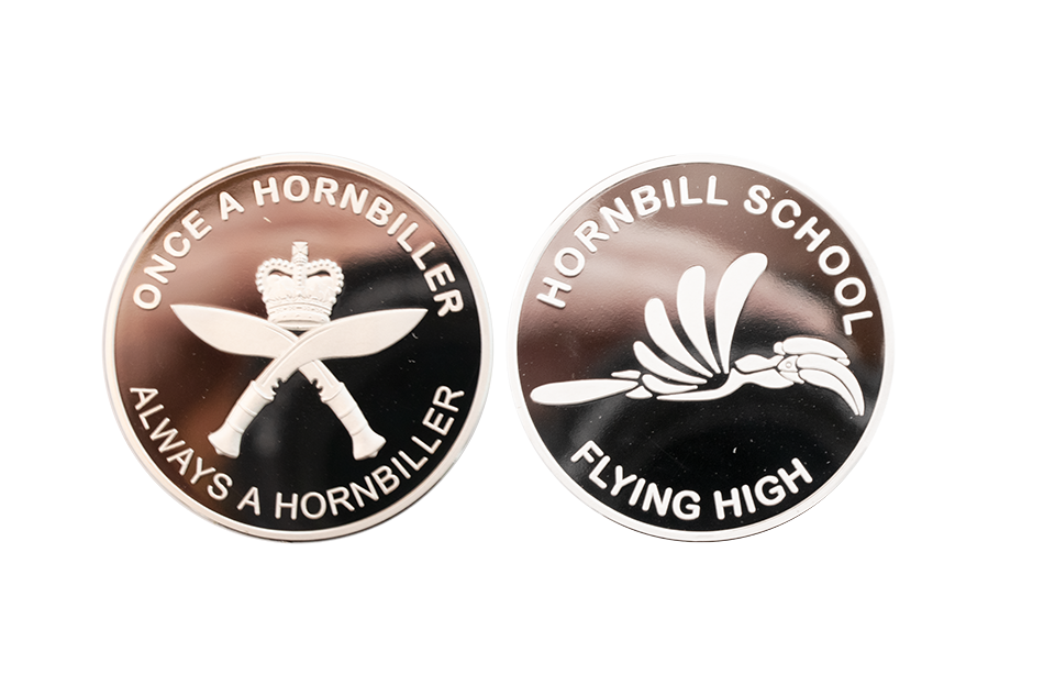 Custom Silver Coins_Polished Plate_Horn Bill School Coins. Design your own metal coins