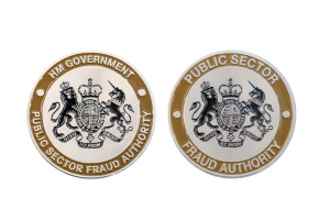 HM Government Coins. Custom Silver Coins with Yellow Soft Enamel.