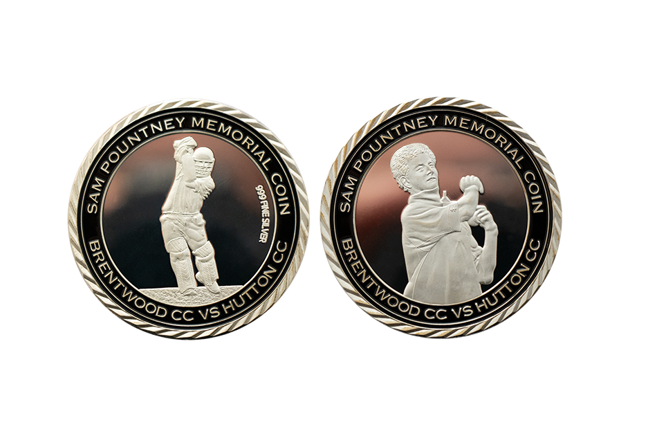 Custom Silver Face on a Coin with rope edge and polished plate finish. Silver Memorial Coins