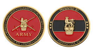 Custom Embossed Coloured Coins in Gold with Soft Enamel Coating_Challenge Commander Coins