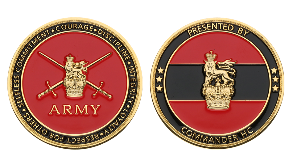 Custom Embossed Coloured Coins in Gold with Soft Enamel Coating_Challenge Commander Coins