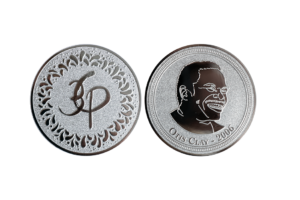 Festival coins with custom designs made from Silver in sandblasted and polished finish_Otis Clay coins