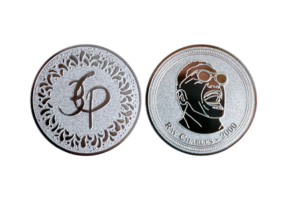 Festival coins with custom designs made from Silver in sandblasted and polished finish_Ray Charles Coins