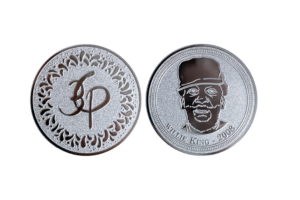 Festival coins with custom designs made from Silver in sandblasted and polished finish_Willie King coins