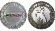 Fine Silver Antiqued coin with logo and wavy border embossed_soft enamel highlights
