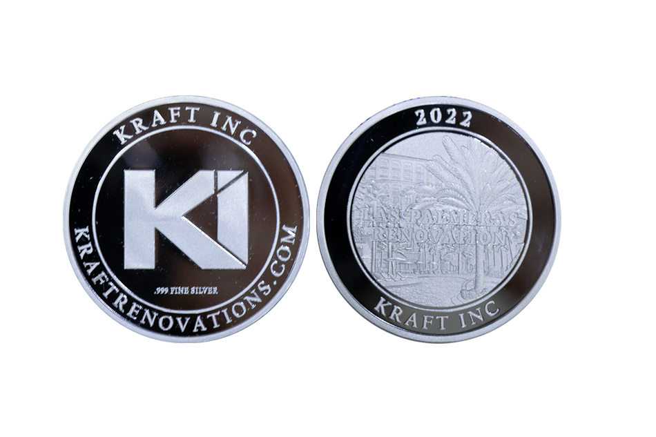 Fine Silver polished plate logo coin_Custom Company Promotional Items made from Precious Metals