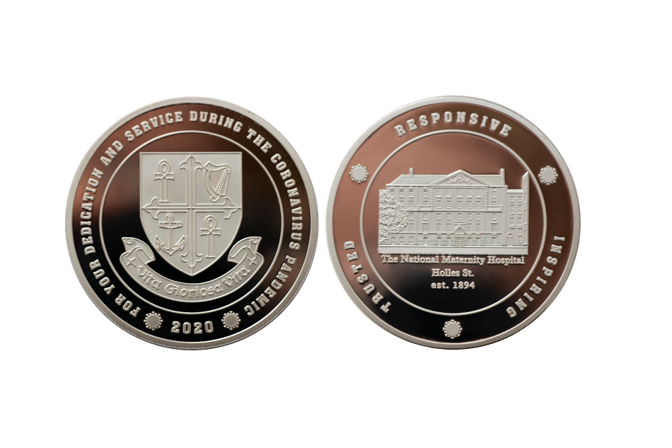 Hospital Coins. Custom Silver Coins in Polished Plate Finish