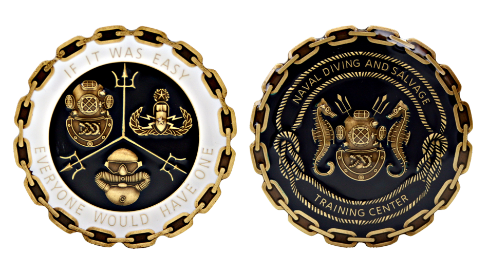 Custom Challenge Coins with special maritime border and enamel details embossed for the Naval Training Centre 