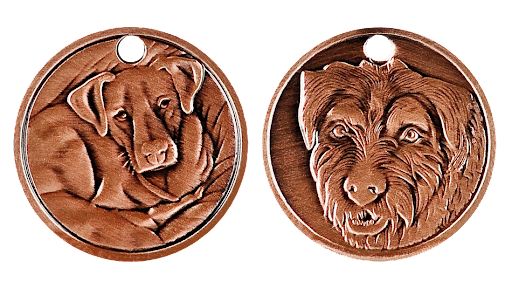 Individual trolley coin with embossed pictures of a dog