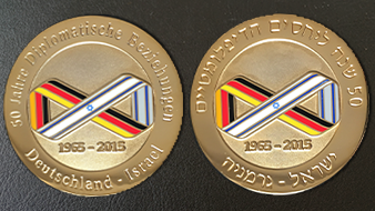 Custom-minted diplomacy coins made from bronze_24k pure gold plating_ interwined flags are highlighted with hard enamel details