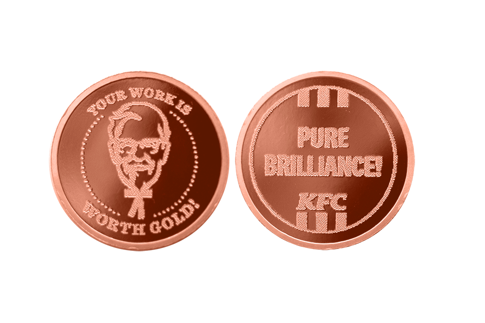 Custom coin engraving in copper for KFC