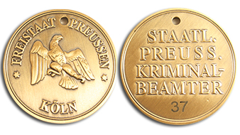 Police Coin Replica made from Brass with original German inscription and bird