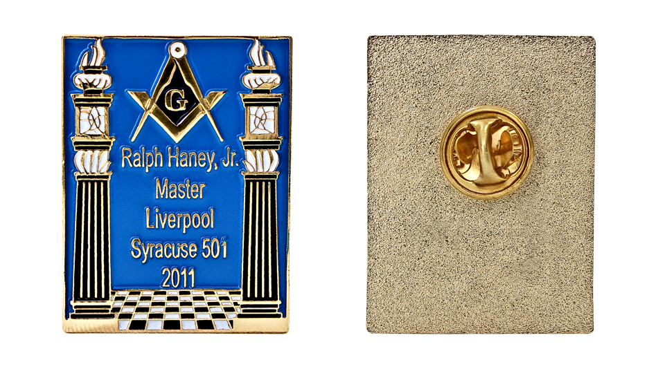 Rectangular custom pins with enamel coloured details for personalised employee recognition