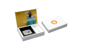 Card box with logo print and custom coin frame