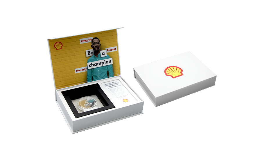 Card box with logo print and custom coin frame