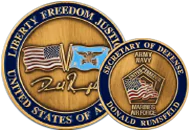 Custom challenge coins for the US Secretary of Defense, front and back