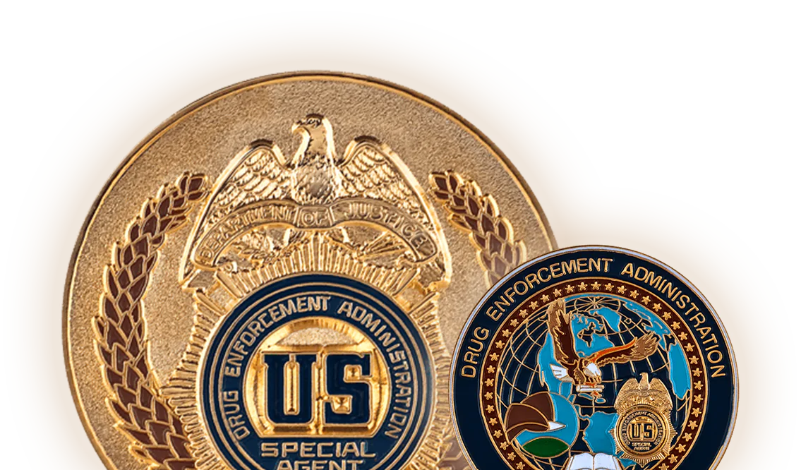 Drug Enforcement Administration gold and enamel challenge coins